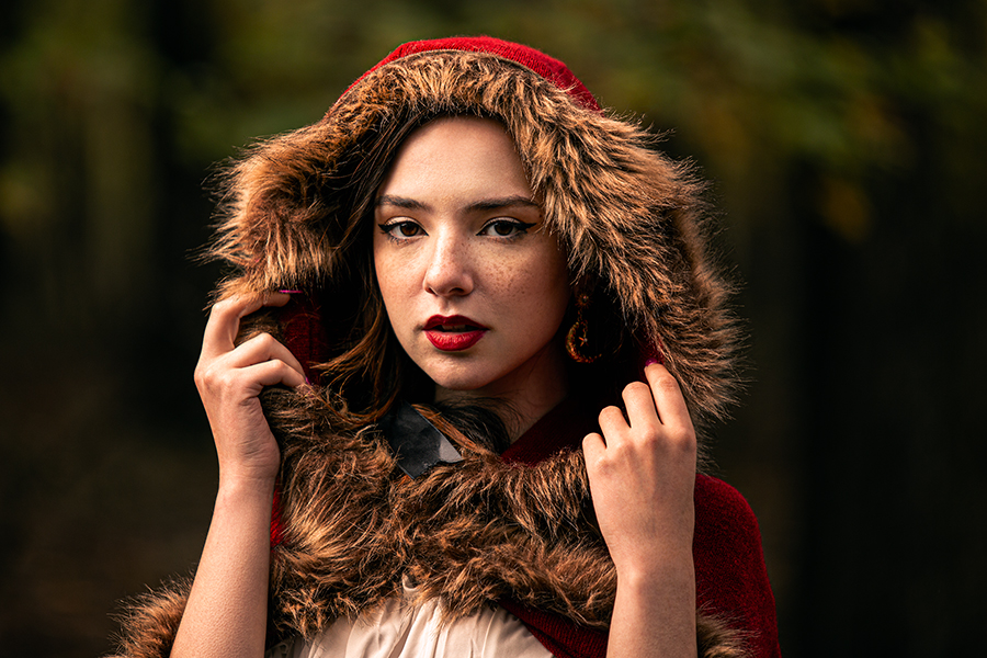 Lily as Little Red Ridinghood for Halloween conceptual photoshoot in 2023 in Hazle Community Park.